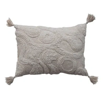 Creative Co-op Cotton Tufted Lumbar Pillow With Decorative Design And Tassels In Cream