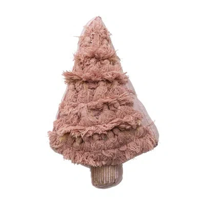 Creative Co-op Cotton Velvet Blend Tree Shaped Pillow In Pink