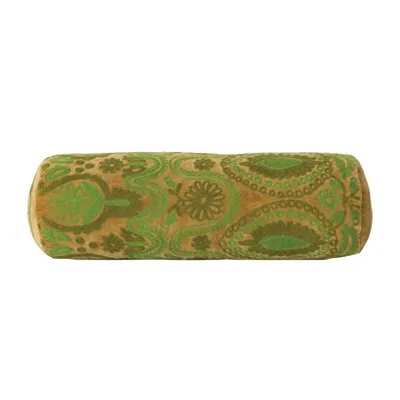 Creative Co-op Cotton Velvet Embroidered Bolster Pillow In Green