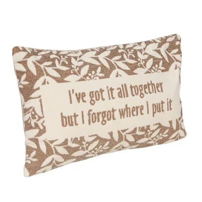Creative Co-op Cotton Velvet Embroidered Lumbar Pillow With Botanical Pattern "i've Got It All Together…" In Beige;cream