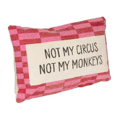Creative Co-op Cotton Velvet Embroidered Lumbar Pillow With Geometric Pattern "not My Circus…" In Pink