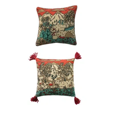 Creative Co-op Cotton Velvet Landscape Pillow With Reversible Stripe In Multi