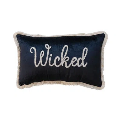 Creative Co-op Cotton Velvet Lumbar Pillow W/ Embroidery & Fringe "wicked" In Black;cream