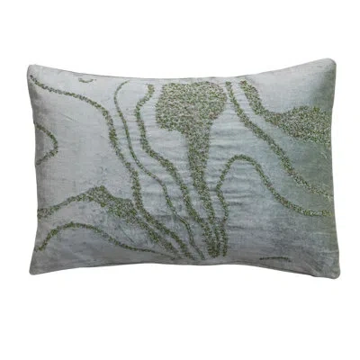 Creative Co-op Cotton Velvet Lumbar Pillow With Beaded Design In Green