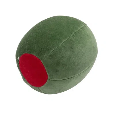 Creative Co-op Cotton Velvet Olive Shaped Pillow In Green;red
