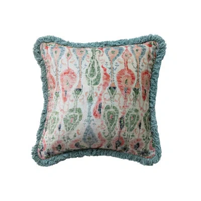 Creative Co-op Cotton Velvet Printed Pillow With Pattern And Eyelash Fringe In Multicolor