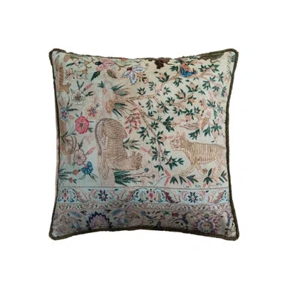 Creative Co-op Cotton Velvet Printed Pillow With Safari Animals, Botanicals And Eyelash Fringe In Multi