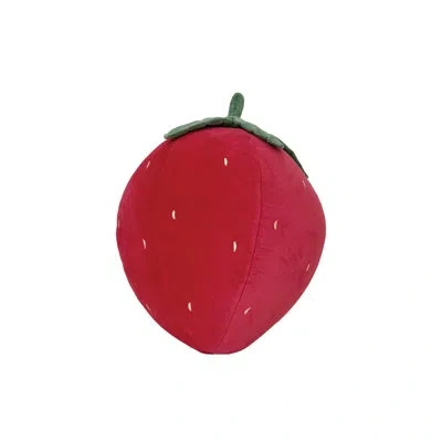 Creative Co-op Cotton Velvet Strawberry Shaped Pillow In Red, Green And Yellow In Multicolor