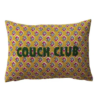 Creative Co-op Cotton Voile Printed Lumbar Pillow With Floral Pattern And “couch Club” Embroidery In Multicolor