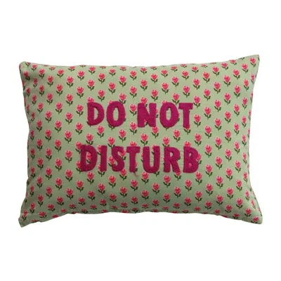 Creative Co-op Cotton Voile Printed Lumbar Pillow With Floral Pattern And “do Not Disturb” Embroidery In Multicolor
