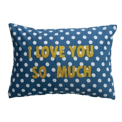 Creative Co-op Cotton Voile Printed Lumbar Pillow With Polka Dots And “i Love You So Much” Embroidery In Multicolor