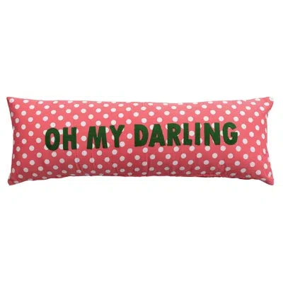 Creative Co-op Cotton Voile Printed Lumbar Pillow With Polka Dots And “oh My Darling” Embroidery In Multicolor
