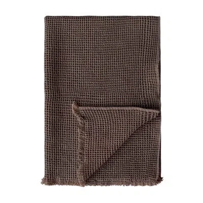 Creative Co-op Cotton Waffle Weave Throw Blanket With Eyelash Fringe In Brown;beige