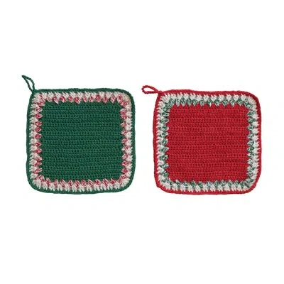 Creative Co-op Crocheted Cotton Pot Holder With Classic Contrast Border In Multi