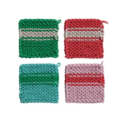 Creative Co-op Crocheted Multicolor Striped Cotton Pot Holder
