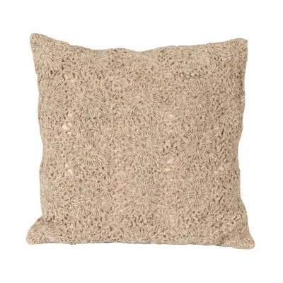 Creative Co-op Crocheted New Zealand Wool Pillow With Cotton Back In Beige
