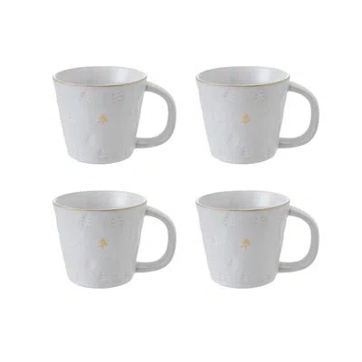 Creative Co-op Debossed Stoneware Mug With Trees And Gold Electroplating In White