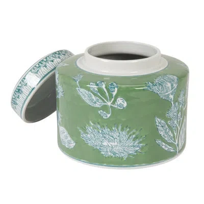 Creative Co-op Decorative Round Ceramic Ginger Jar With Lid In Green