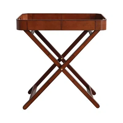 Creative Co-op Decorative Wood And Leather Folding Tray Table With Handles And Removable Tray In Brown