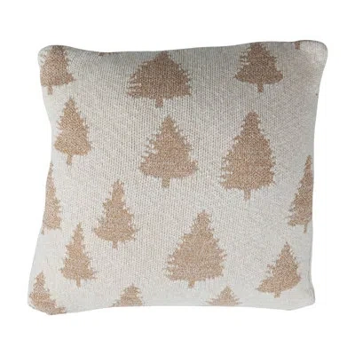 Creative Co-op Elegant Cotton Knit Pillow With Trees And Metallic Thread In Gold;cream