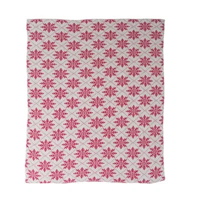 Creative Co-op Elegant Cotton Knit Snowflake Throw In Cream,dark Pink Abstract