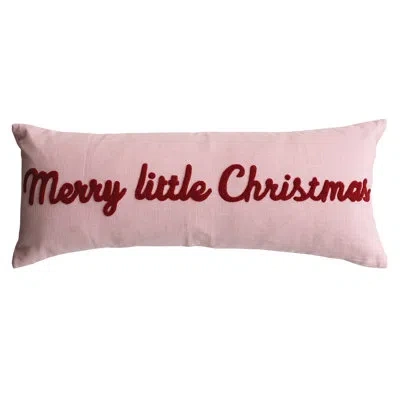 Creative Co-op Embroide Cotton Slub Lumbar Pillow – Merry Little Christmas In Pink