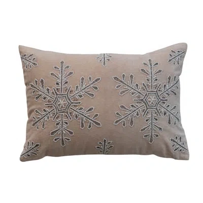 Creative Co-op Embroidered Velvet Snowflake Lumbar Pillow In Brown