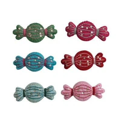 Creative Co-op Embroidered Wool Felt Candy Shaped Tape Measure