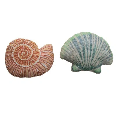 Creative Co-op Fabric Beaded Shell-shaped Pillow Set In Multicolor