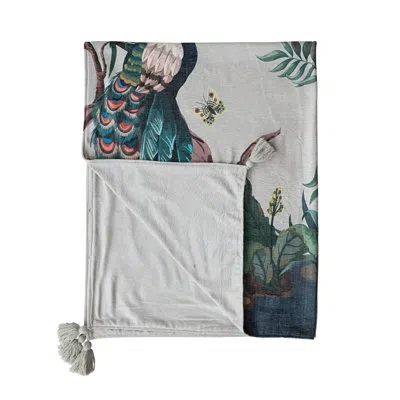Creative Co-op Fabric Blend Chenille Printed Throw In Brown;green;gray;pink;teal