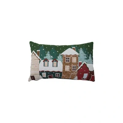 Creative Co-op Fabric Pillow W Embroidered Scene In Multi