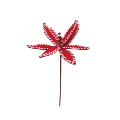 Creative Co-op Fabric Poinsettia Pick With Stitching In Cream;red