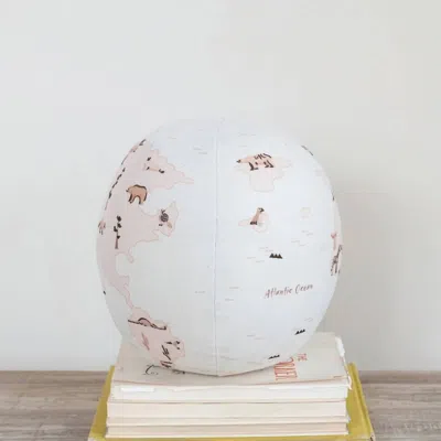 Creative Co-op Fabric Printed Globe Shaped Orb Pillow With Animals In Multi Color