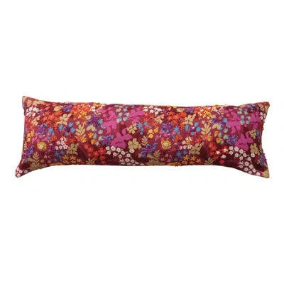 Creative Co-op Fabric Printed Lumbar Pillow With Floral Pattern, Embroidery, And Cotton Back In Multicolor