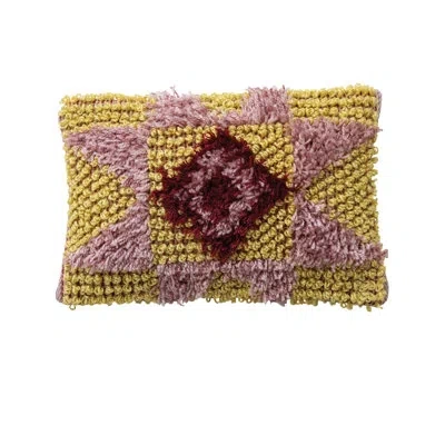 Creative Co-op Fabric Tufted Indoor/outdoor Lumbar Pillow With Design In Multicolor