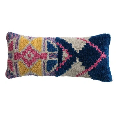 Creative Co-op Fabric Tufted Indoor/outdoor Lumbar Pillow With Ikat Patter In Multi