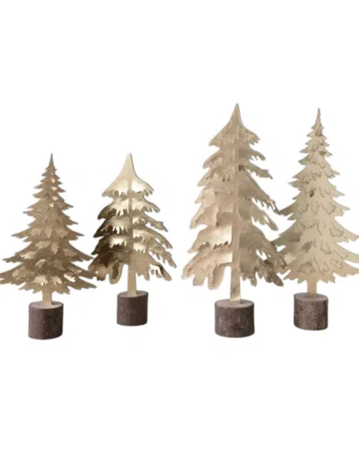 Creative Co-op Faux Leather And Wood Tree On Base S/2 In Gold In Neutral