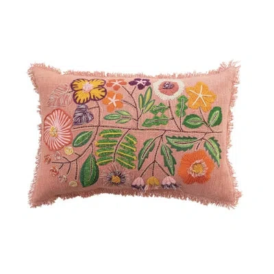 Creative Co-op Floral Whisper Lumbar Pillow, Multicolor In Pink,green,yellow