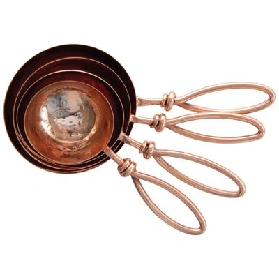 Creative Co-op Hammered Stainless Steel Scoops With Leather Tie (set Of 4 Sizes) In Copper