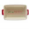Creative Co-op Hand-painted Baker With Handles Stoneware In Red/green