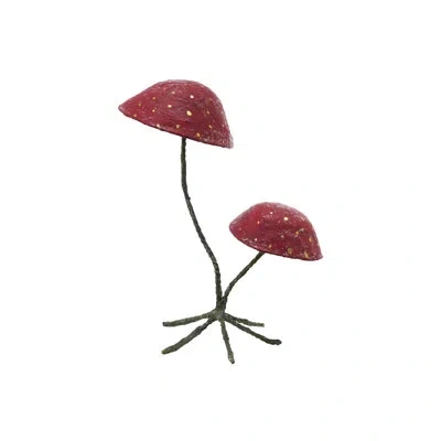 Creative Co-op Handmade Paper Mache And Metal Mushrooms With Dots On Footed Stand In Gold;green;red