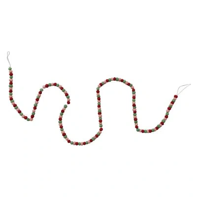 Creative Co-op Handmade Wool Felt Ball Garland In Green;red;pink