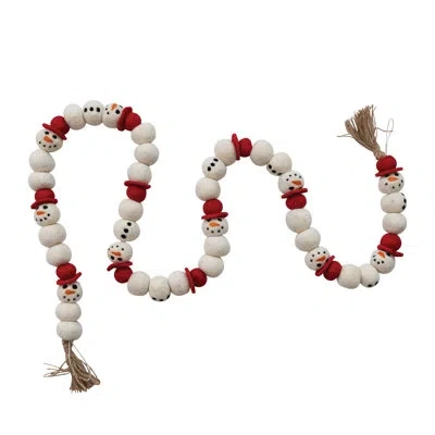 Creative Co-op Handmade Wool Felt Snowman Garland With Jute Tassels In Multi