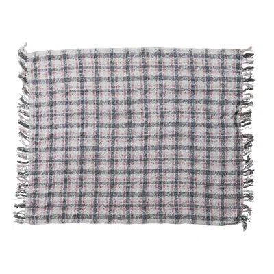 Creative Co-op Hand-woven And New Zealand Wool Slub Throw With Fringe In Gray;natural