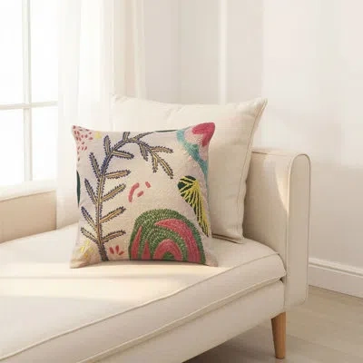 Creative Co-op Hand-woven Fabric Indoor/outdoor Pillow With Embroidered Botanicals In Multicolor