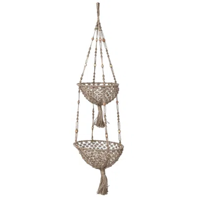 Creative Co-op Hand-woven Jute Macrame 2-tier Hanging Basket In Brown