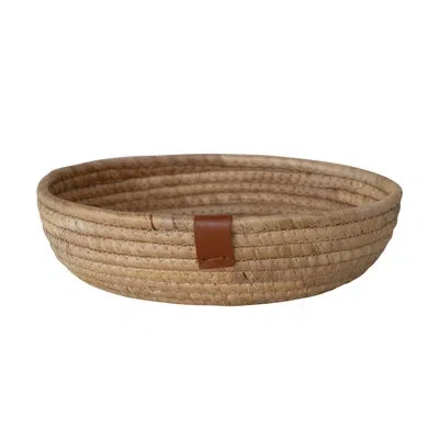 Creative Co-op Hand-woven Seagrass Basket With Faux Leather Tab In Brown