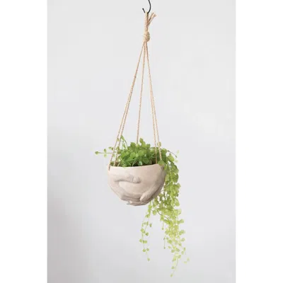 Creative Co-op Hanging Resin And Cement Planter In Cream