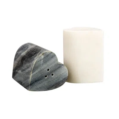 Creative Co-op Heart-shaped Marble Salt And Pepper Shakers In White;gray