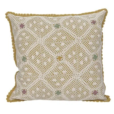 Creative Co-op Heirloom Geometric Cotton Throw Pillow In White;yellow